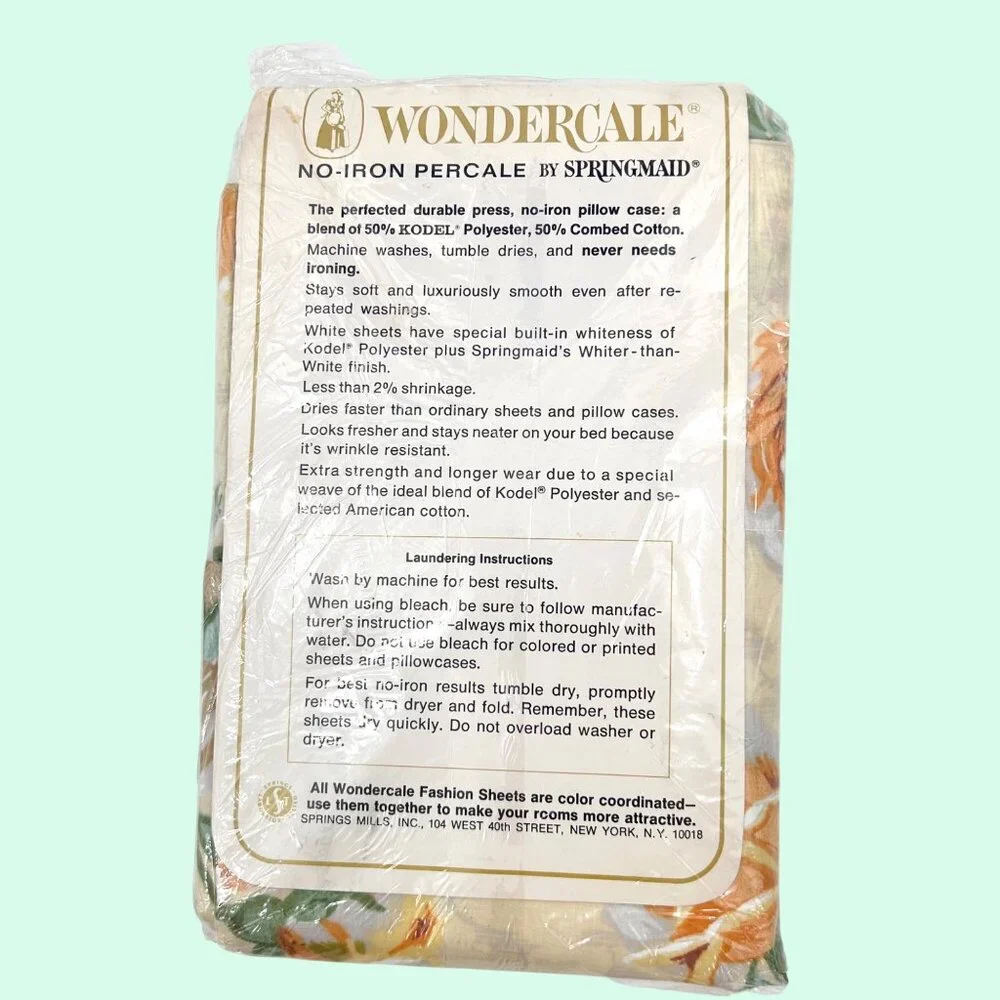 NIP VINTAGE SPRINGMAID WONDERCALE NO IRON PERCALE FLORAL PILLOWCASES 21